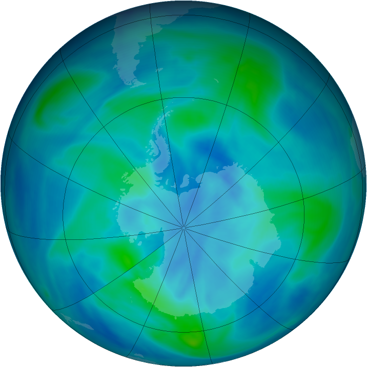 Antarctic ozone map for 13 March 2005